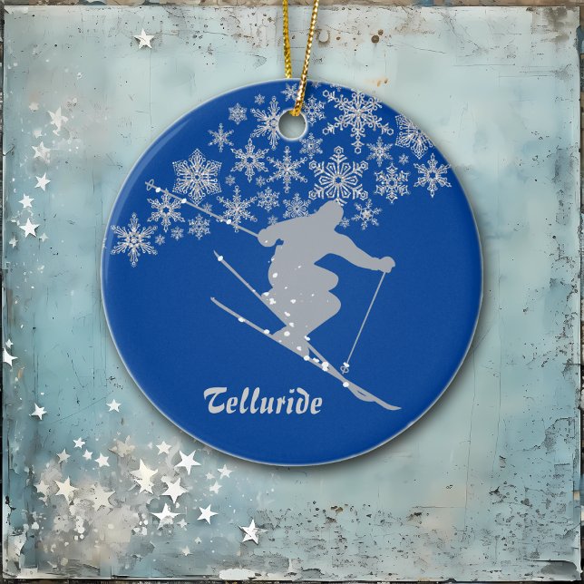 Telluride Snowflake Skier Personalised Ceramic Tree Decoration (Creator Uploaded)