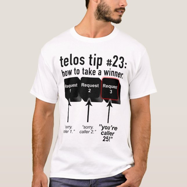 Telos Tip: Caller 25 (Black) T-Shirt (Front)