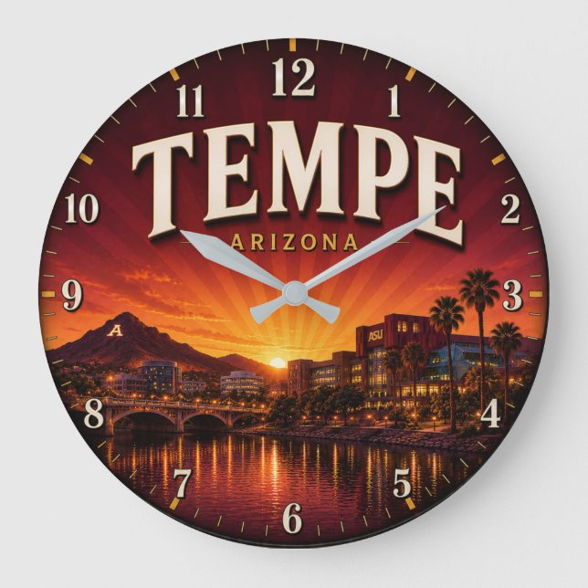 Tempe Arizona Desert Sunset City Large Clock (Front)