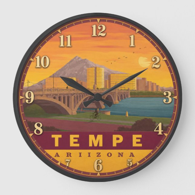 Tempe Arizona Sunset Bridge Large Clock (Front)