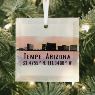Tempe AZ City Skyline Latitude and Longitude  Glass Tree Decoration