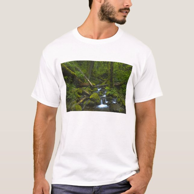 Temperate Rainforest Stream in Columbia River T-Shirt (Front)