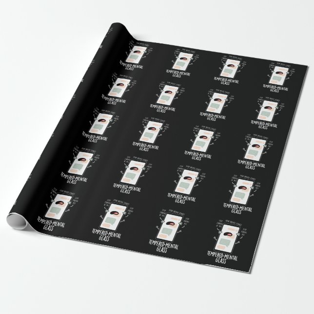 Tempered-mental Glass Funny Cellphone Pun Dark BG Wrapping Paper (Unrolled)