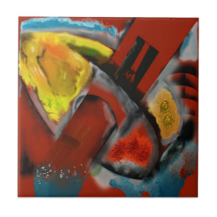 Tempest - Digital Abstract with Red Background Tile