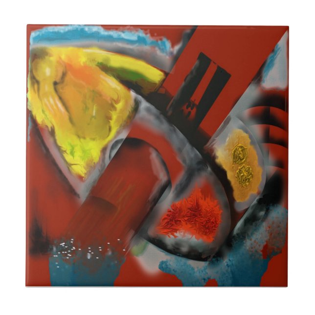 Tempest - Digital Abstract with Red Background Tile (Front)