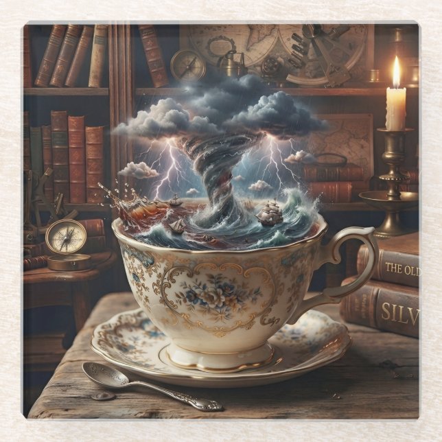 Tempest In A Teapot Glass Coaster (Front)
