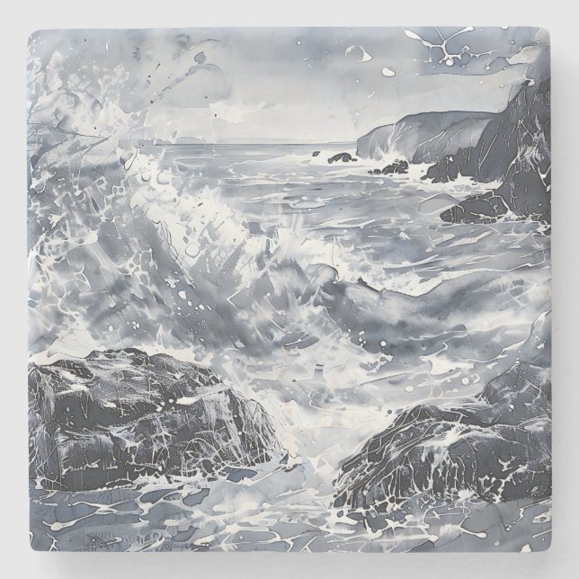Tempest on the Welsh Shore Stone Coaster (Front)