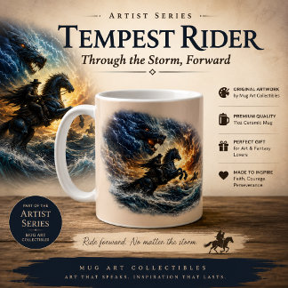 Tempest Rider Mug – Epic Fantasy Horseman Art