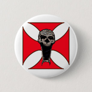 Templar cross skull 6 cm round badge