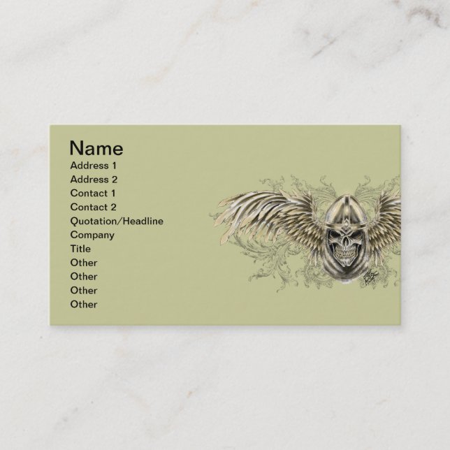 Templar Knight Gothic Mediaeval Skull with Wings Business Card (Front)