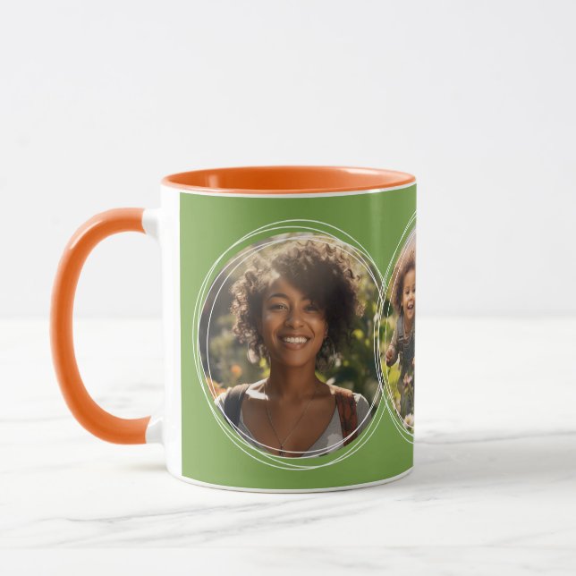 Template 3 Circular Photos Collage Green C111 Mug (Left)