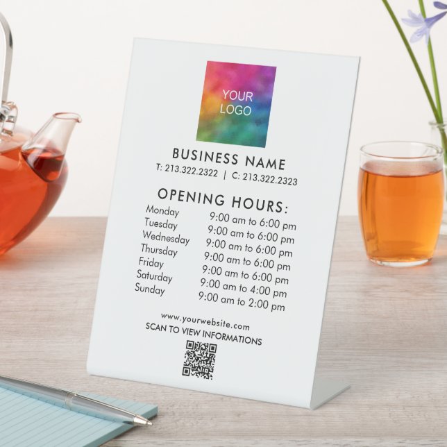 Template Business Opening Hours Logo QR Code Pedestal Sign (In SItu)