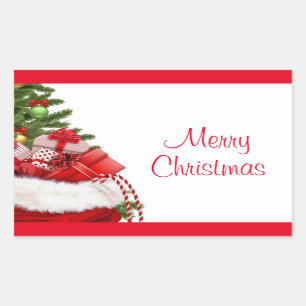 Template Custom Merry Christmas Tree And Gifts Rectangular Sticker