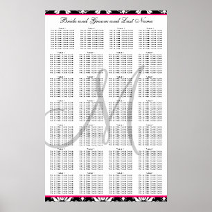 Template Damask Pink Wedding Seating Plan Chart