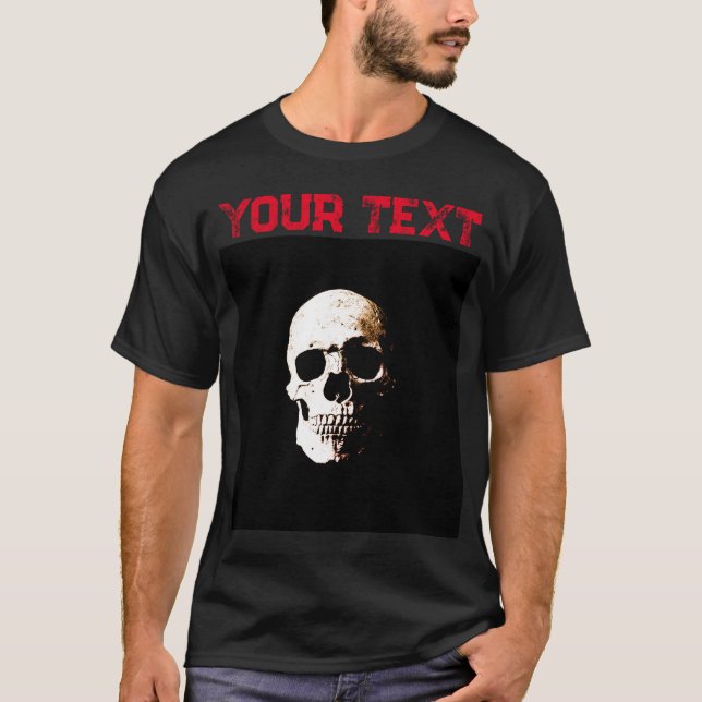 Template Distressed Text Black & Red Mens Modern T-Shirt (Front)