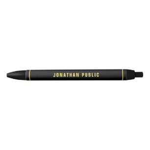 Template Elegant Black Simple Custom Gold Name Ink Pen