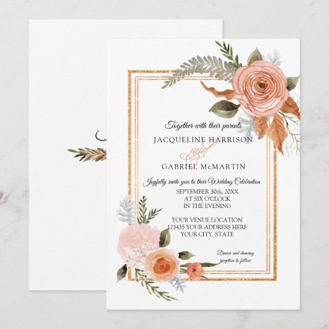 TEMPLATE Elegant Rustic Fall Floral Gold Wedding (Front/Back)