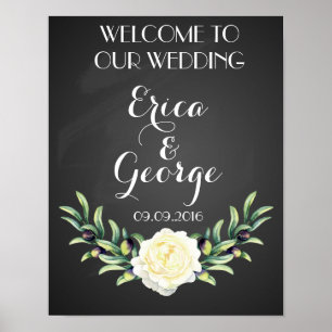 Template floral rose welcome wedding sign Print