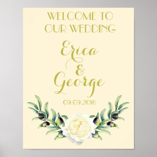 Template floral rose welcome wedding sign Print