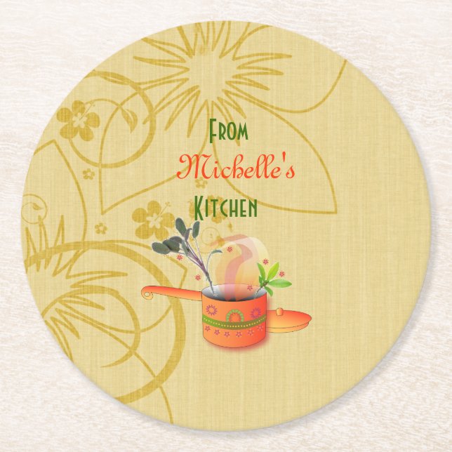 Template, "from _________ (your name) kitchen. round paper coaster (Front)