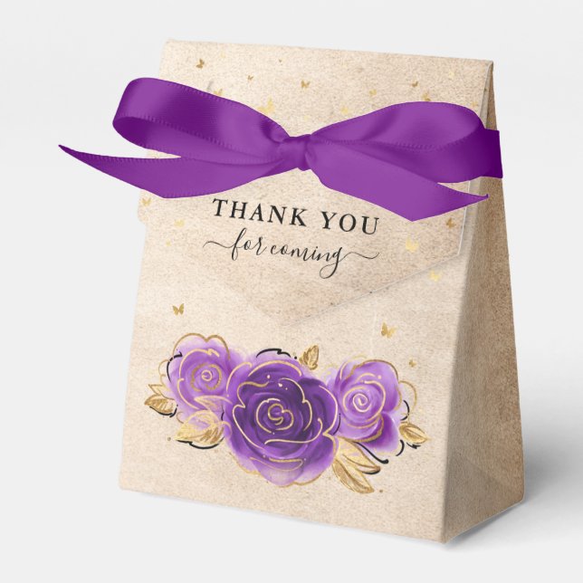 Template Gold Crown Purple Rose Thank You Party Favour Box (Front Side)
