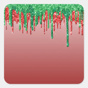 Template Green and Red Glitter Drip   Square Sticker