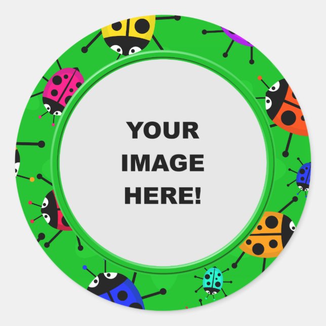 Template, Ladybug Border Classic Round Sticker (Front)
