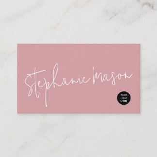 Template Logo Minimalist Script Simple Dusty Rose Business Card
