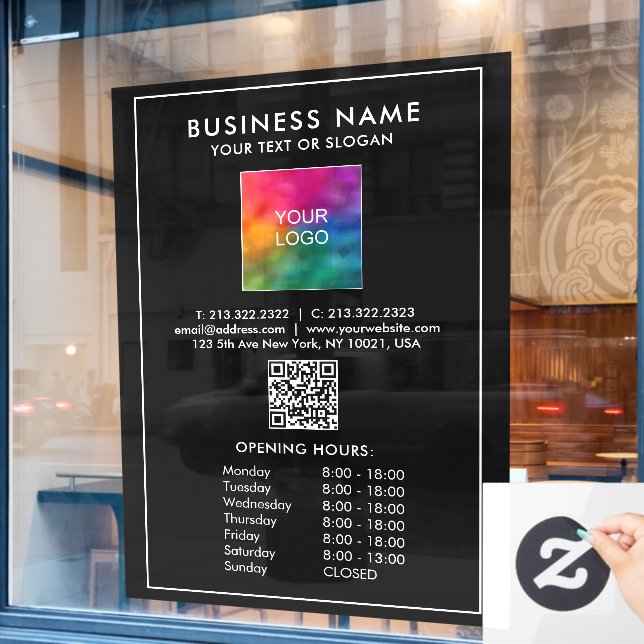 Template Opening Hours QR Code Business Logo Large (Cafe Window)