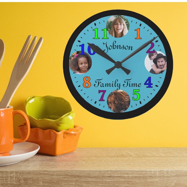 Template Personalised Family Photo modern Round Clock (Family Clock)