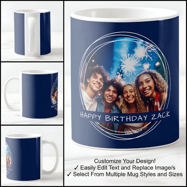Template Photo Message Keepsake Birthday Navy C41 Coffee Mug (Creator Uploaded)