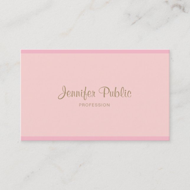 Template Pink Gold Hand Script Modern Elegant Business Card (Front)