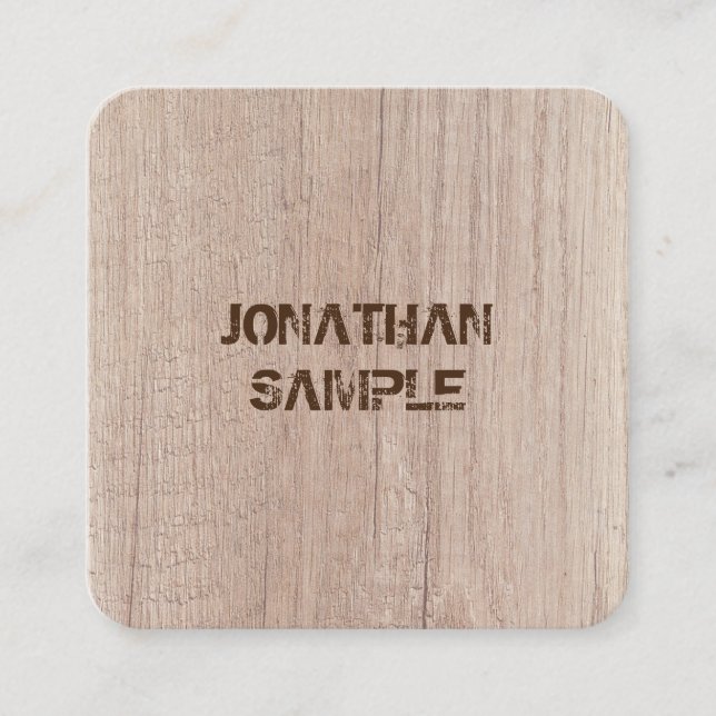 Template Plank Wood Board Look Distressed Text Square Business Card (Front)