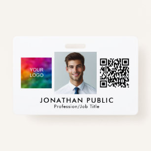 Template QR Code Employee Photo Company Logo Here ID Badge