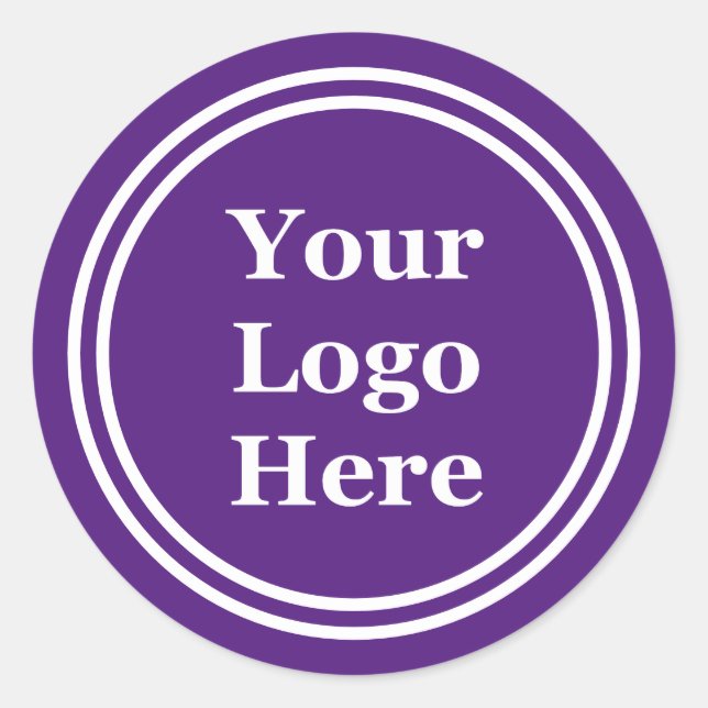 Template Royal Purple and White Your Logo Here Classic Round Sticker (Front)