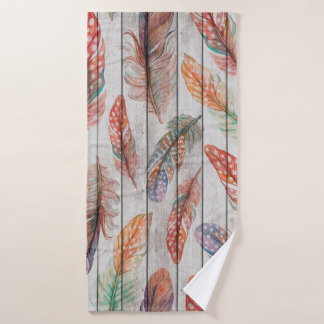 Template seamless pattern with colour feathers. Fr Bath Towel