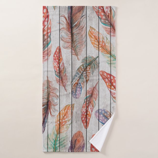 Template seamless pattern with colour feathers. Fr Bath Towel (Bath Towel)