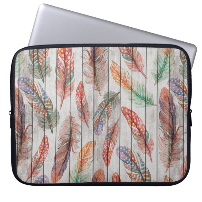 Template seamless pattern with colour feathers. Fr Laptop Sleeve (Front)