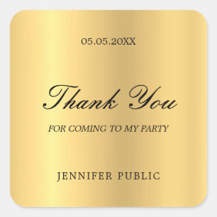 Template Thank You Gold Hand Script Text Glamour Square Sticker