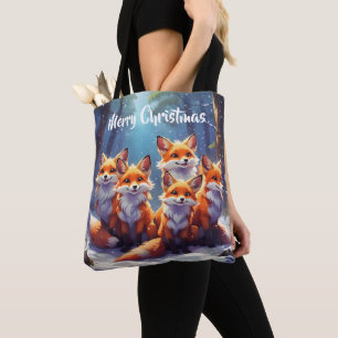 Template Tote Bag Cute Foxes In A Snowy Forest