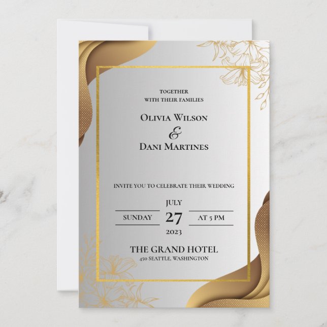 TEMPLATE WEDDING INVITATIONS ONLINE with border (Front)