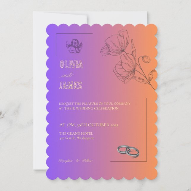 TEMPLATE WEDDING INVITATIONS ONLINE with border (Front)
