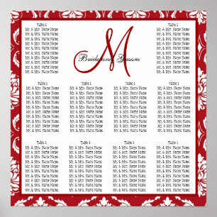 Template Wedding Seating Chart Red Damask