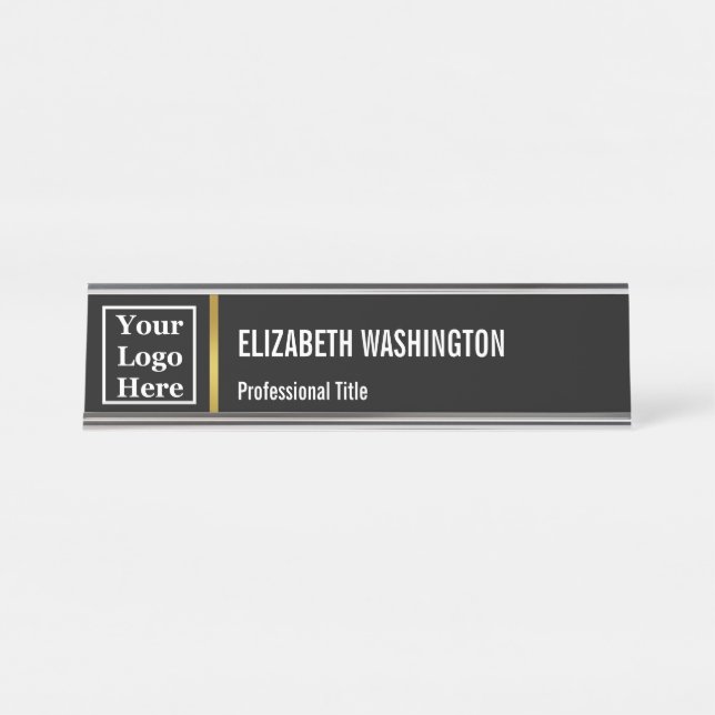 Template Your Logo Here on Elegant Black Desk Name Plate (Front)