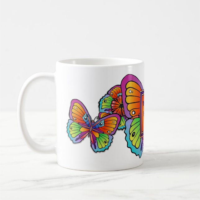 Templated Butterfly & Flower Design COFFEE MUG (Left)