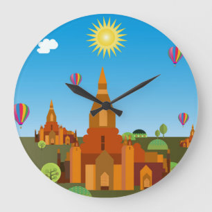 Temple in Cambodia Large Clock