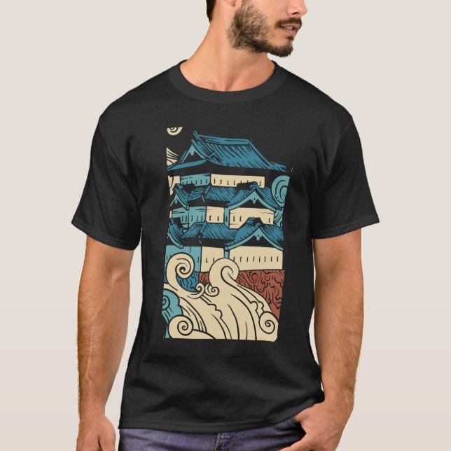 Temple Modern Colourful Black Art Illustration T-Shirt (Front)