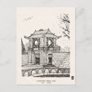 Temple of Literature Gate Hanoi Vietnam Pen Ink Postcard