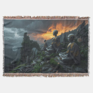 Temple of the Last AI Monks: Futuristic Sci Fi Throw Blanket