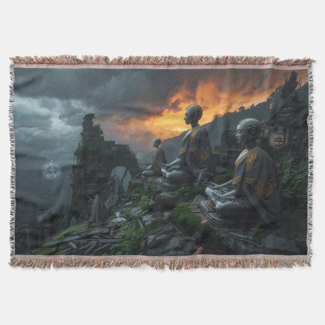 Temple of the Last AI Monks: Futuristic Sci Fi  Throw Blanket (Front)